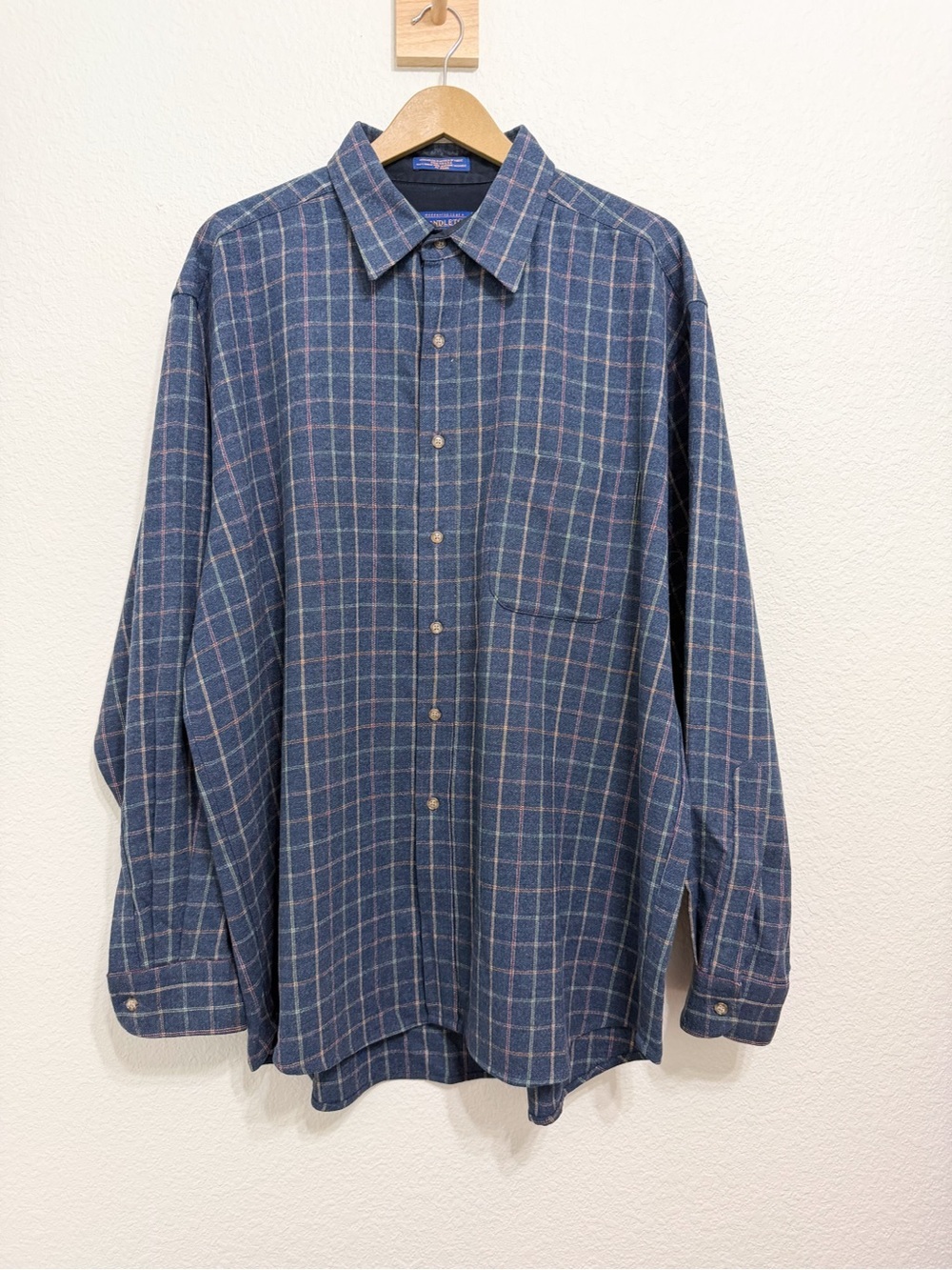 Pendleton 100% Wool Plaid Print Long Sleeve Button Shirt XL